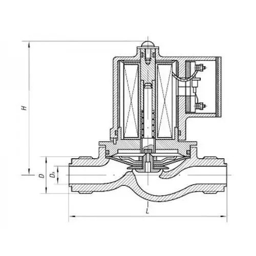 Латунный запорный проходной штуцерный клапан с электромагнитным приводом