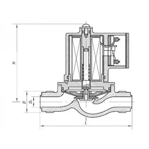 Латунный запорный проходной штуцерный клапан с электромагнитным приводом 587-35.8124 (ИТШЛ.49211106) 