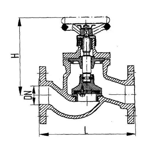 Фланцевый проходной судовой запорный клапан с ручным управлением